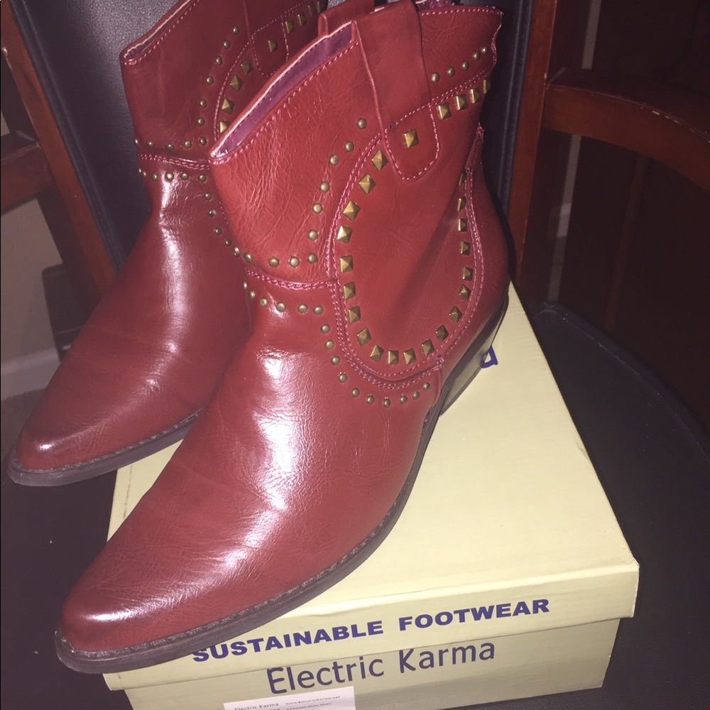 Dark Red Leather Ankle Boots